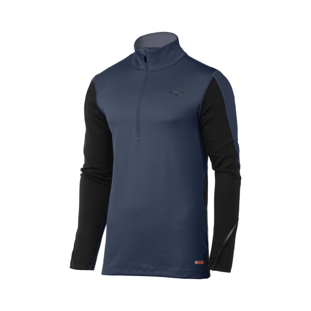 Mizuno Breath Thermo® Half Zip - Erkek Base Layer - Indigo/Siyah Türkiye (GWSQJP-243)